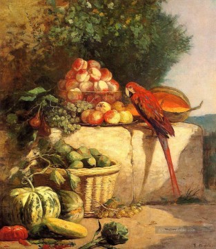 Obst und Gemüse mit einem Papageien Stillleben Impressionismus Ölgemälde